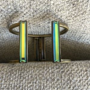 Kendra Scott Lucy Cuff Bracelet and earrings set. Dichroic glass and gold